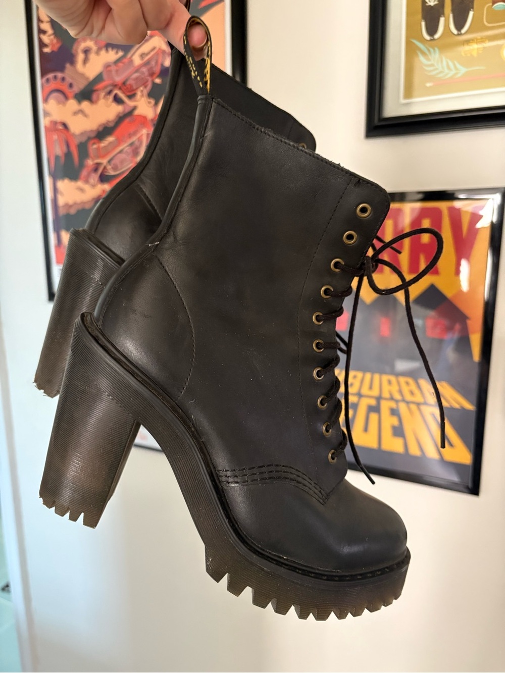 Dr. Martens Black “Kendra” Lace-Up Platform Heel Boots